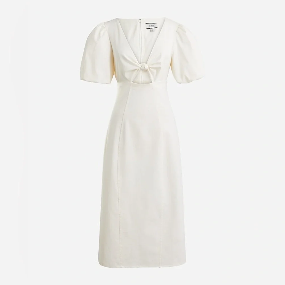 J Crew Collection Ivory Cream Cutout‎ Puff Sleeve Cotton Twill Midi Dress 10